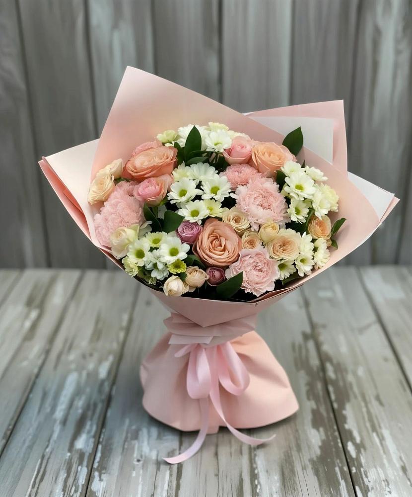 Букет цветов из: Гвоздики, Розы и Хризантемы в Ярославской Краснодарский край