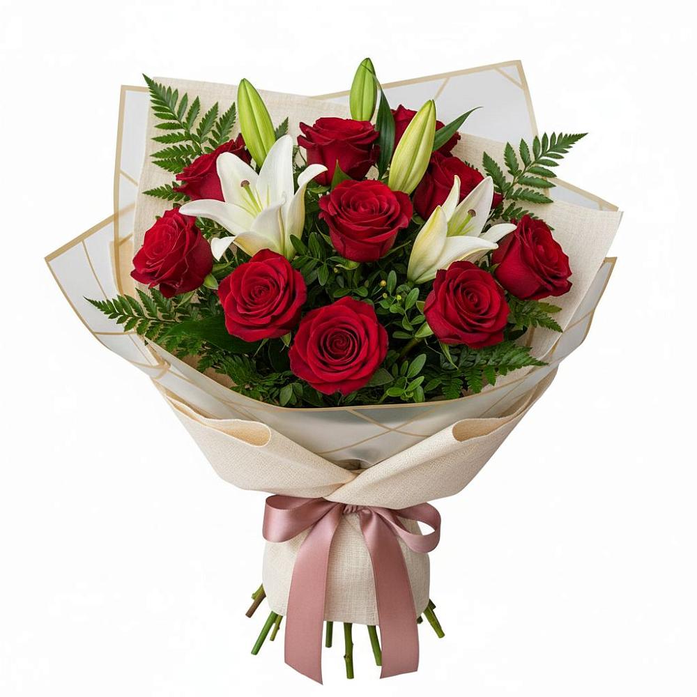 Букет цветов из: Лилии и Розы в Ярославской Краснодарский край