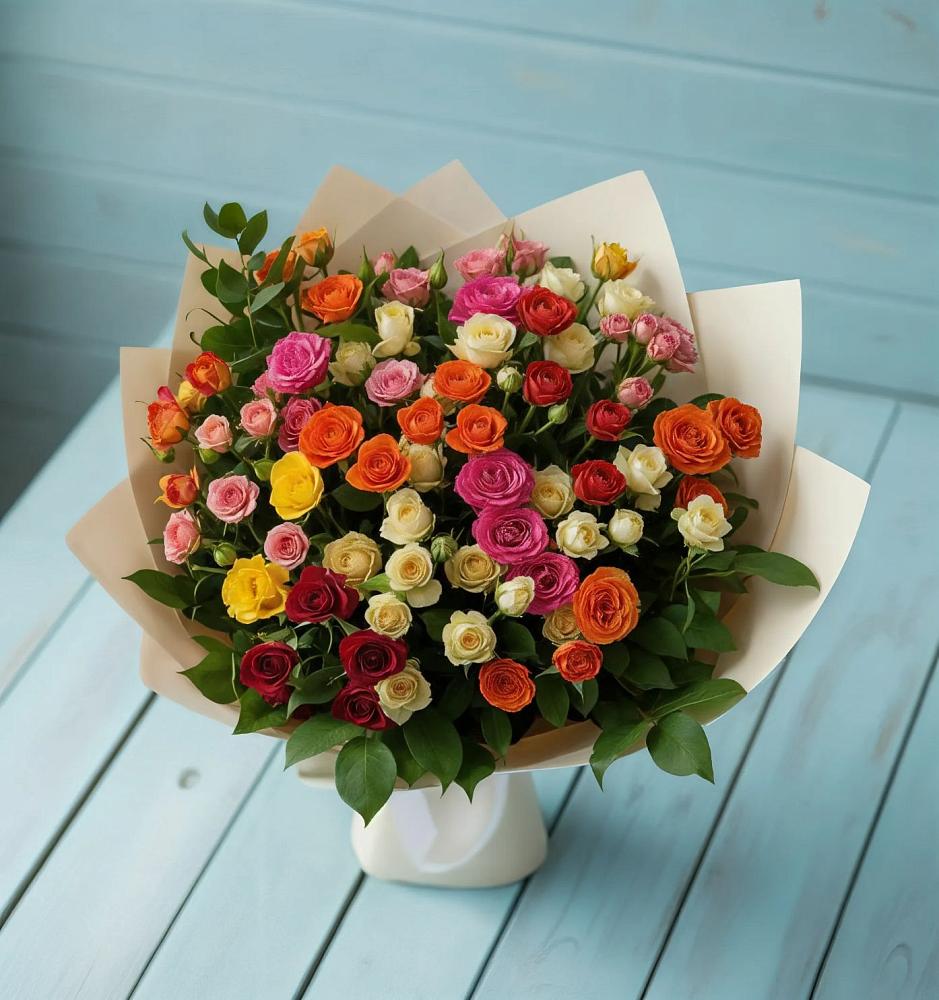 Букет Микс из разноцветных кустовых роз в Ярославской Краснодарский край