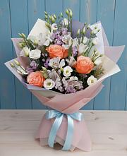 Букет цветов из:  Лизиантусы, Розы, Альстромерии и Гипсофила в Ярославской Краснодарский край