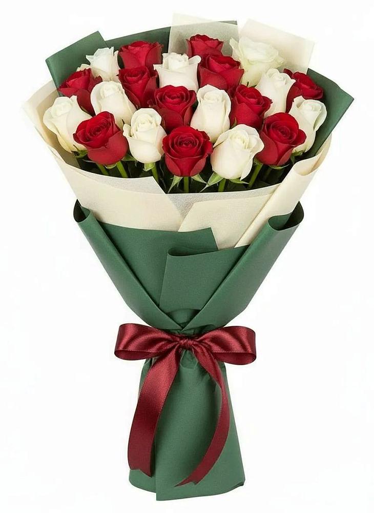 Букет Микс из красных и белых роз в Ярославской Краснодарский край