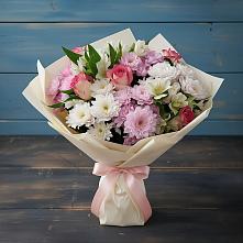 Букет цветов из:  Хризантемы, Альстромерии и Розы в Ярославской Краснодарский край