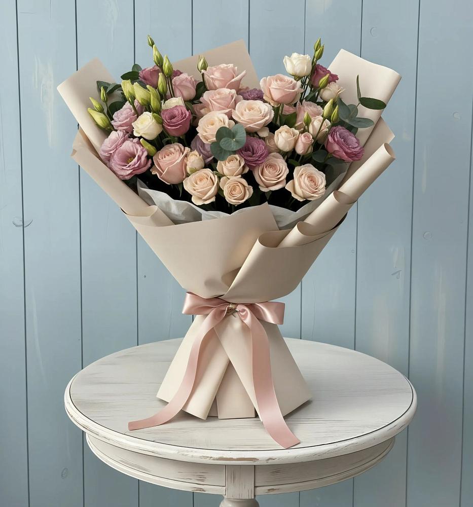 Букет цветов из: Розы и Лизиантусы в Ярославской Краснодарский край