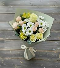 Букет цветов из:  Альстромерии, Розы и Хризантемы в Ярославской Краснодарский край
